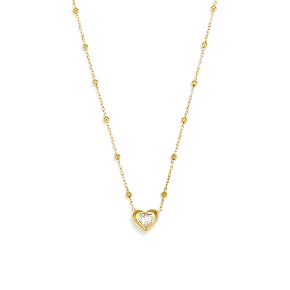 Colliers À Maillons Pour Femmes En Acier Inoxydable, Étanches, Couleur Or, Avec Zircon Et Motif Cœur Image4