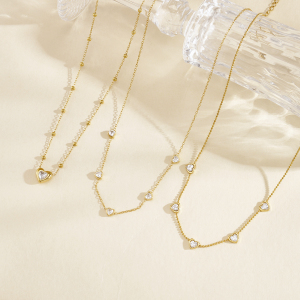Colliers À Maillons Pour Femmes En Acier Inoxydable, Étanches, Couleur Or, Avec Zircon Et Motif Cœur h5 Image3