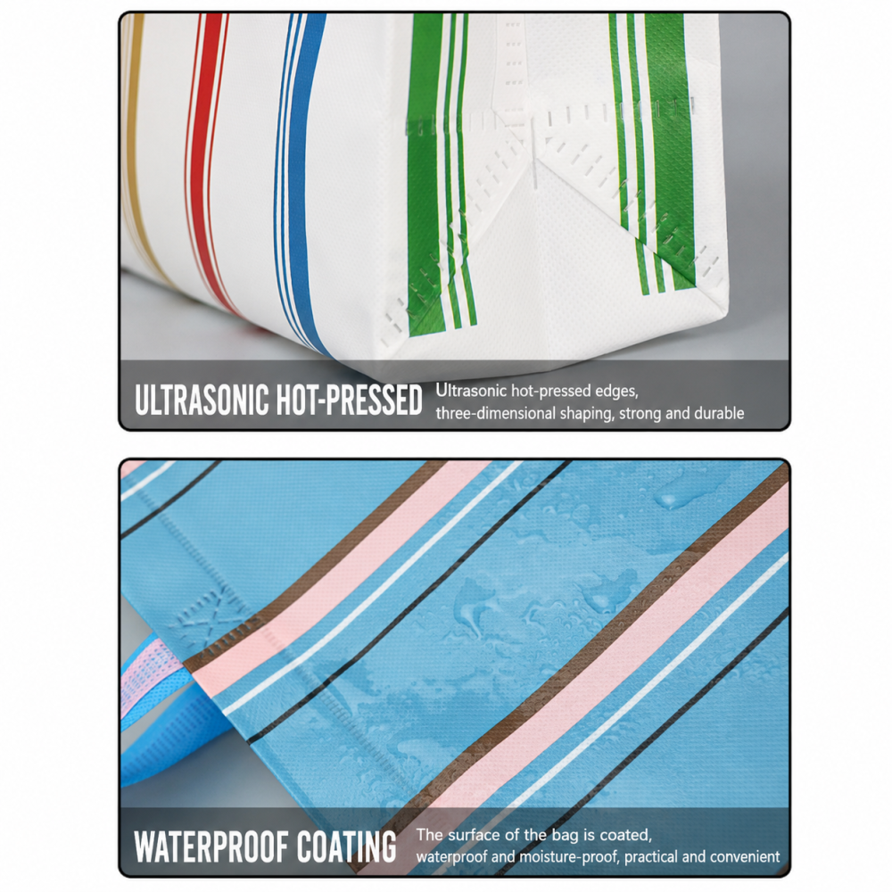 Sacs Cabas Carrés En Polypropylène Tissé À Rayures Imprimées Et Couleurs Assorties, Style Décontracté Image7