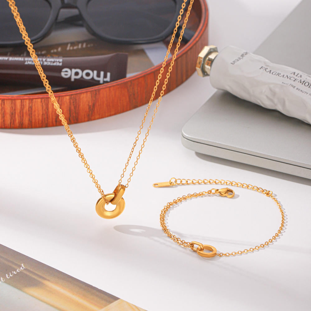 Colliers Pendentifs Pour Femmes, Collection Simple Series Daily Patchwork Circle, En Acier Inoxydable Étanche, Couleur Or Image6