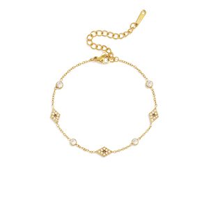 Bracelet Chaîne Pour Femme En Acier Inoxydable Doré, Imperméable, De Forme Géométrique Et Orné De Zircon. h5 Image4