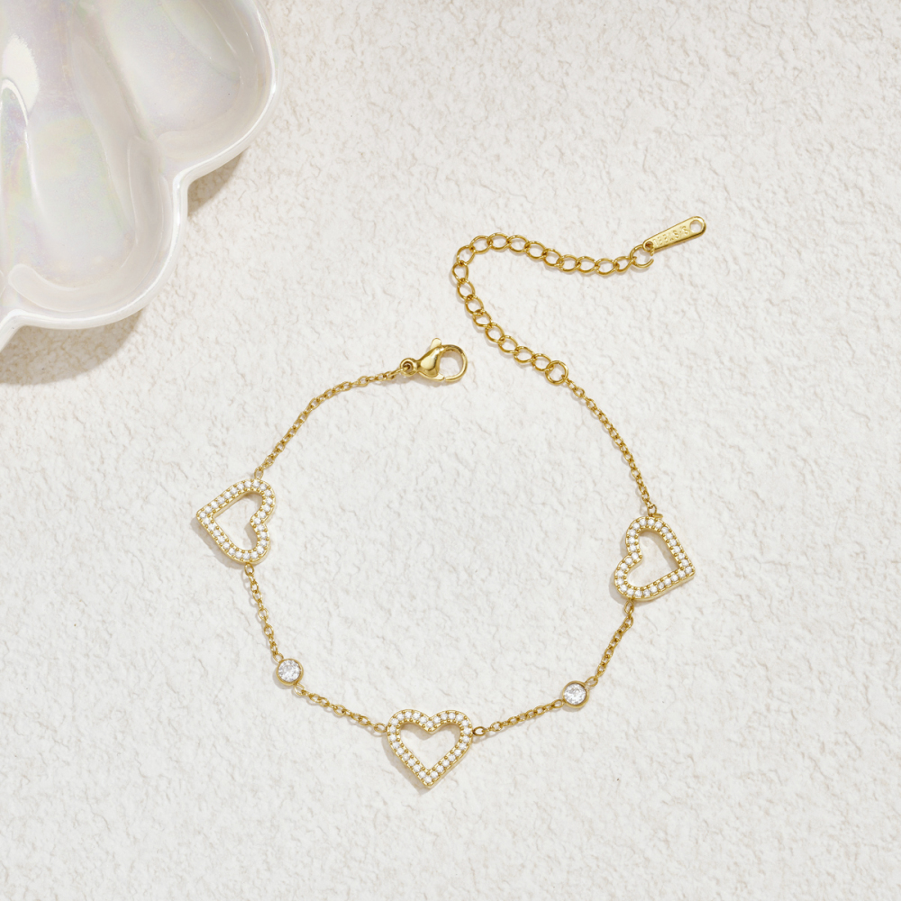 Bracelet Chaîne Femme En Acier Inoxydable, Étanche, Couleur Or, Avec Zircon Et Motif Cœur Image3