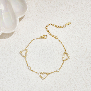 Bracelet Chaîne Femme En Acier Inoxydable, Étanche, Couleur Or, Avec Zircon Et Motif Cœur h5 Image3