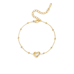 Bracelets À Breloques Pour Femmes En Acier Inoxydable, Étanches, Couleur Or Et Zircon, En Forme De Cœur h5 Image4
