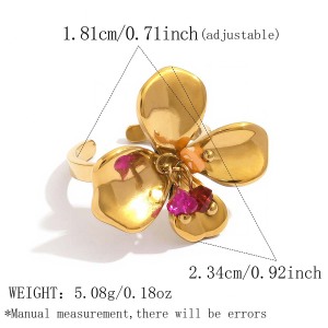 Bagues En Acier Inoxydable Étanches Couleur Or Avec Zircon Et Perles Artificielles, Ornées De Fleurs h5
