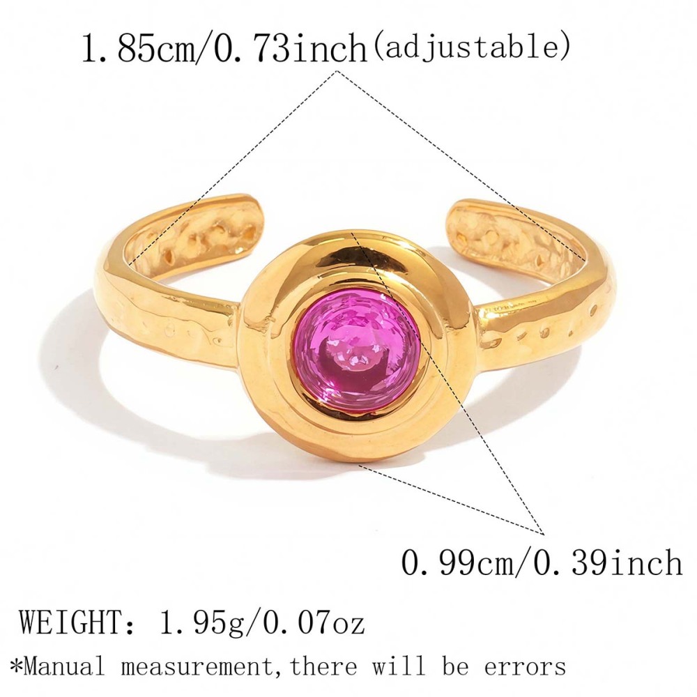 Bague Ronde En Acier Inoxydable Étanche Couleur Or Avec Pierre Précieuse Zircon