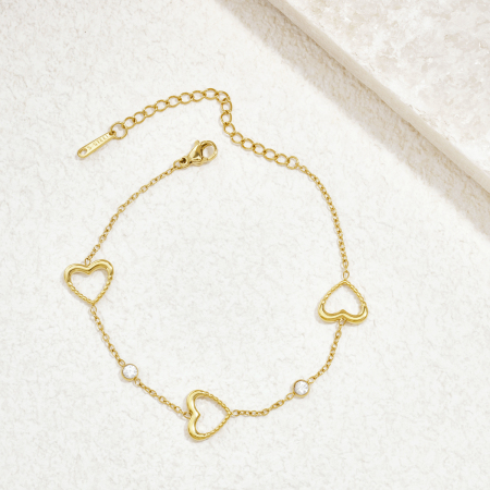 Bracelet Chaîne Femme En Acier Inoxydable, Imperméable, Couleur Or, Avec Zircon Et Motif Cœur Simple