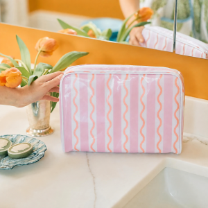 Trousses De Maquillage En Pvc À Rayures, À Carreaux Et À Motifs Floraux, Multicolores Et À Lignes De Feuilles, Collection Simple Series Daily h5 Image2