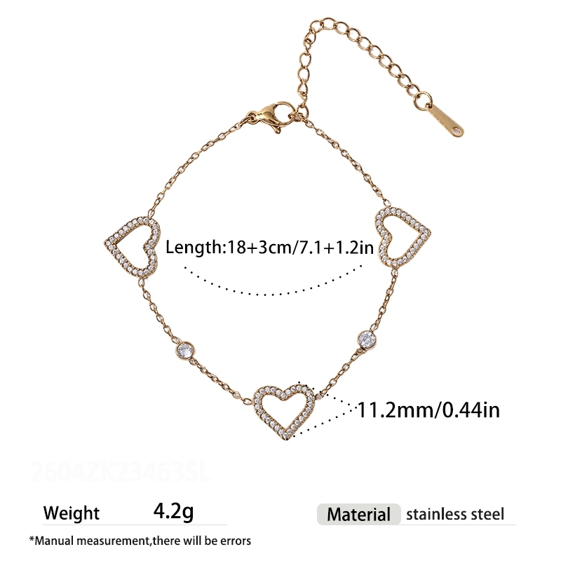 Bracelet Chaîne Femme En Acier Inoxydable, Étanche, Couleur Or, Avec Zircon Et Motif Cœur 