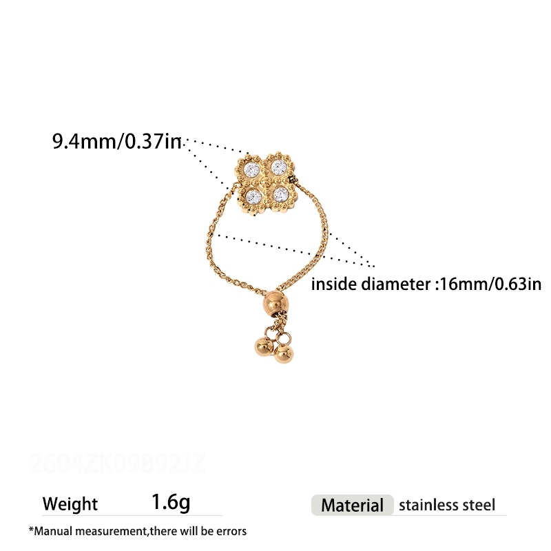 Bagues En Acier Inoxydable Étanches Couleur Or Avec Pierre Précieuse Zircon Et Motif Floral