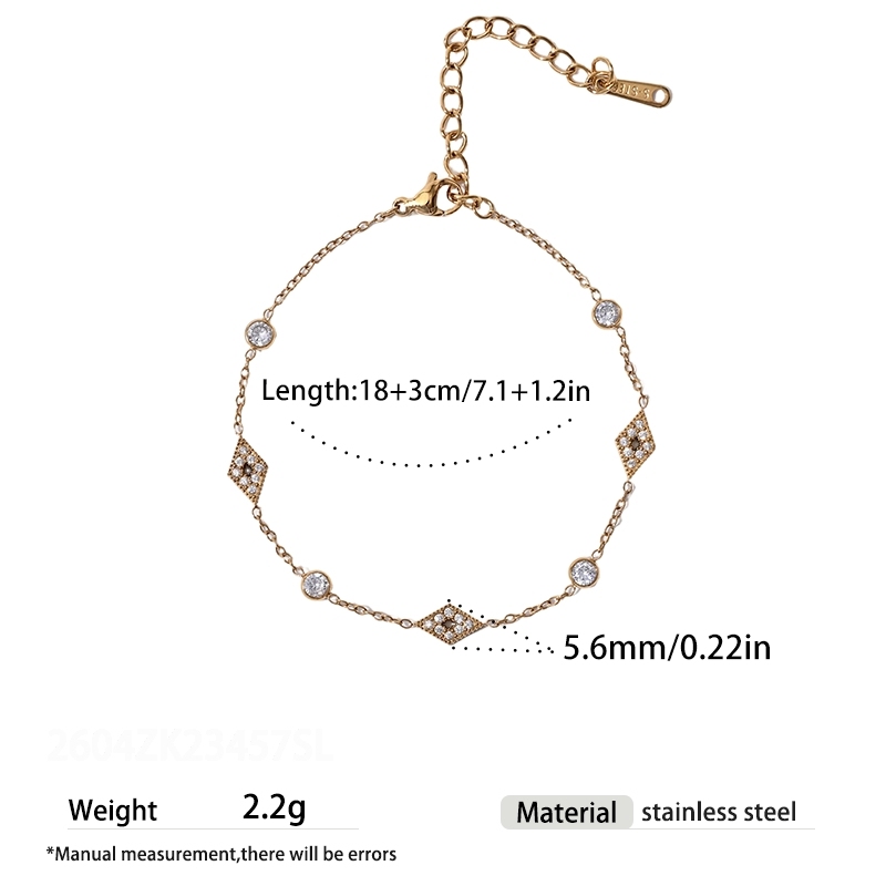 Bracelet Chaîne Pour Femme En Acier Inoxydable Doré, Imperméable, De Forme Géométrique Et Orné De Zircon.