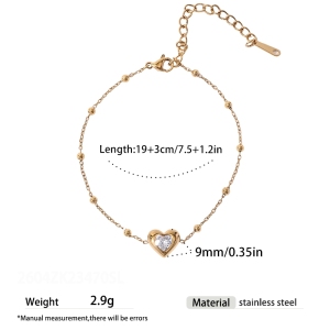 Bracelets À Breloques Pour Femmes En Acier Inoxydable, Étanches, Couleur Or Et Zircon, En Forme De Cœur h5 