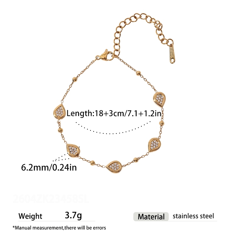 Bracelets À Breloques Pour Femmes En Acier Inoxydable Étanche En Forme De Goutte, Couleur Or, Avec Zircon.