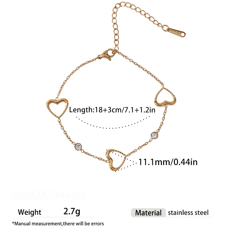 Bracelet Chaîne Femme En Acier Inoxydable, Imperméable, Couleur Or, Avec Zircon Et Motif Cœur Simple