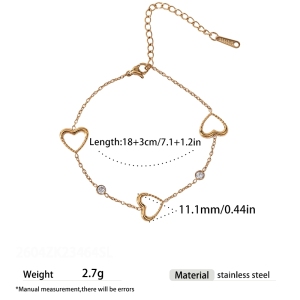 Bracelet Chaîne Femme En Acier Inoxydable, Imperméable, Couleur Or, Avec Zircon Et Motif Cœur Simple h5