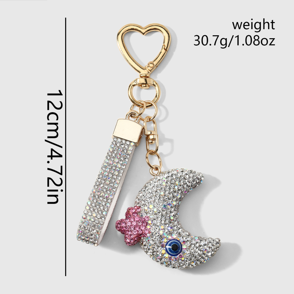 Porte-Clés Quotidien De Luxe En Alliage, Orné De Strass, Motif Œil Du Diable, Étoile Et Lune Image2