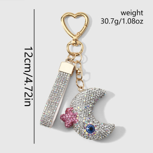 Porte-Clés Quotidien De Luxe En Alliage, Orné De Strass, Motif Œil Du Diable, Étoile Et Lune h5 Image2