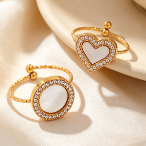 Bagues Tendance Simple Series Daily Heart Circle En Acier Inoxydable Étanche Couleur Or h5 Image2