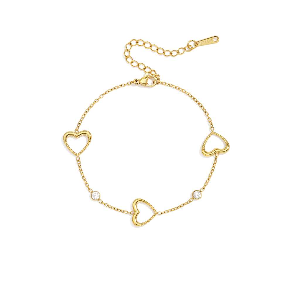 Bracelet Chaîne Femme En Acier Inoxydable, Imperméable, Couleur Or, Avec Zircon Et Motif Cœur Simple h5Image4