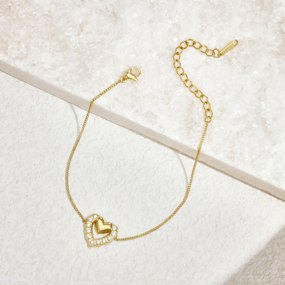 Bracelets À Breloques Pour Femmes Sweet Heart En Acier Inoxydable Étanche Couleur Or Et Zircon Image3