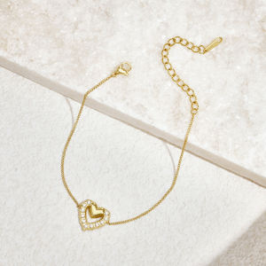 Bracelets À Breloques Pour Femmes Sweet Heart En Acier Inoxydable Étanche Couleur Or Et Zircon h5 Image3