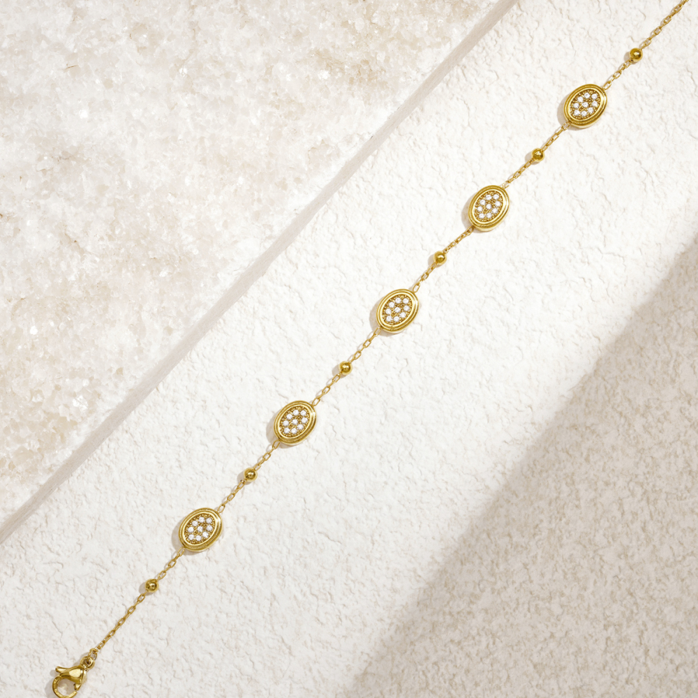 Bracelet Chaîne Pour Femme En Acier Inoxydable Doré, Imperméable, De Forme Géométrique Et Orné De Zircon. Image3