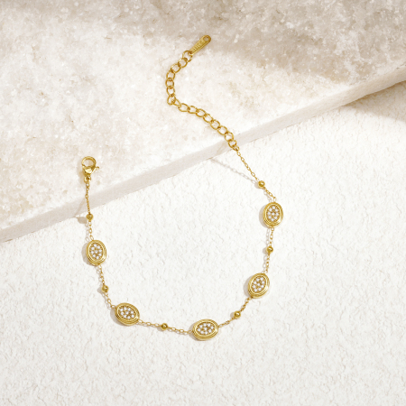 Bracelet Chaîne Pour Femme En Acier Inoxydable Doré, Imperméable, De Forme Géométrique Et Orné De Zircon.