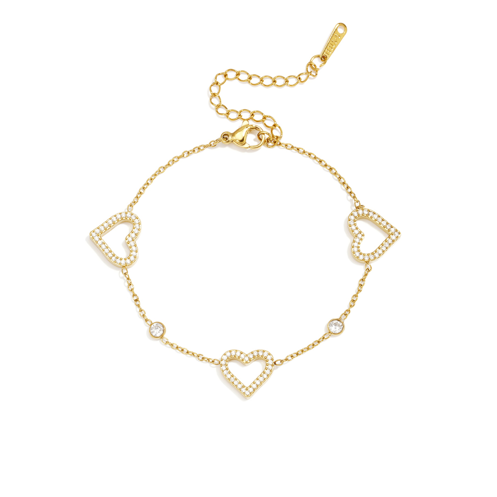 Bracelet Chaîne Femme En Acier Inoxydable, Étanche, Couleur Or, Avec Zircon Et Motif Cœur Image4