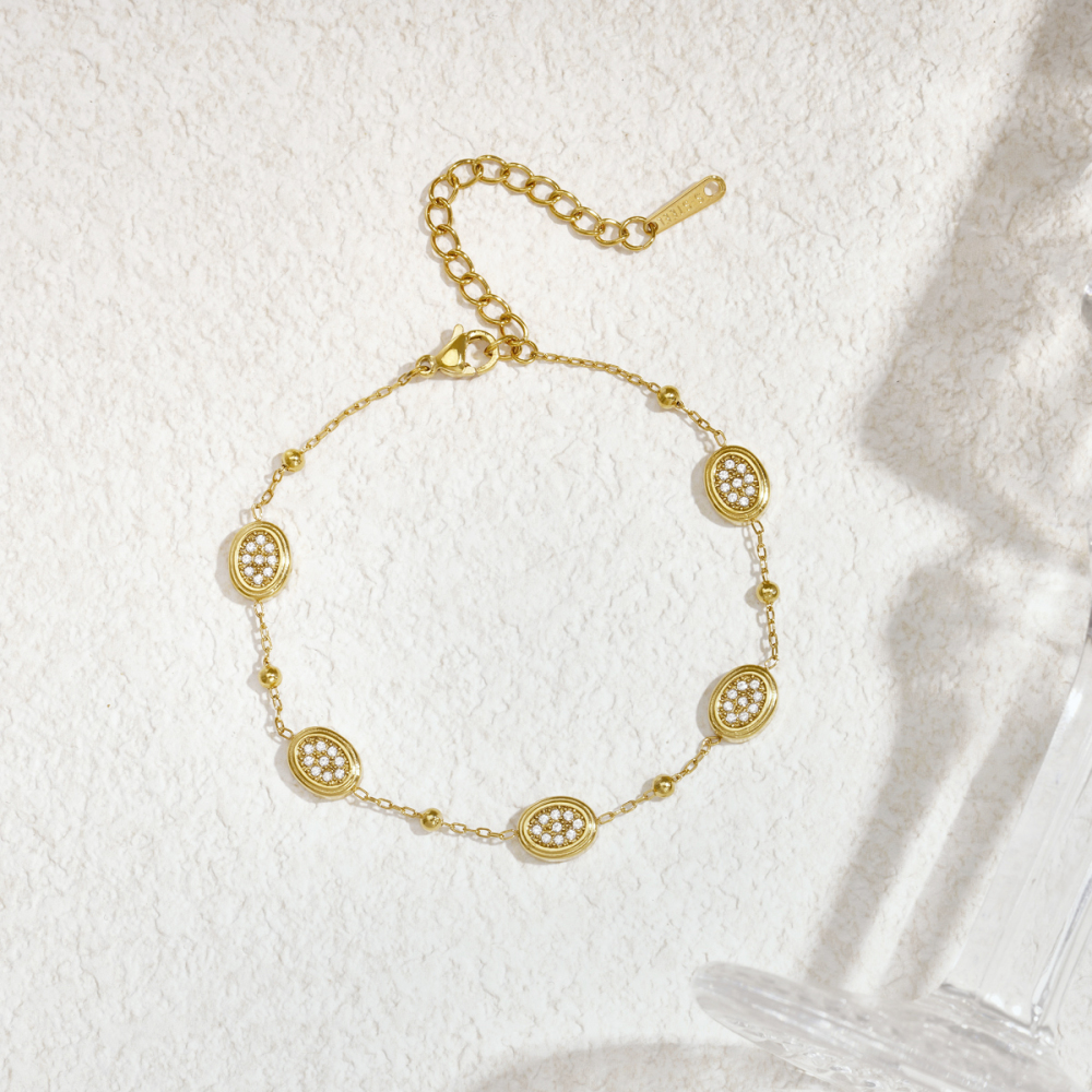Bracelet Chaîne Pour Femme En Acier Inoxydable Doré, Imperméable, De Forme Géométrique Et Orné De Zircon. Image2