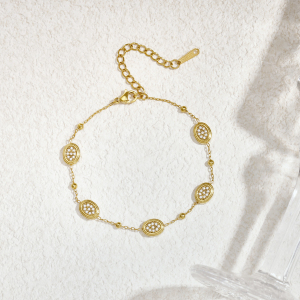 Bracelet Chaîne Pour Femme En Acier Inoxydable Doré, Imperméable, De Forme Géométrique Et Orné De Zircon. h5 Image2