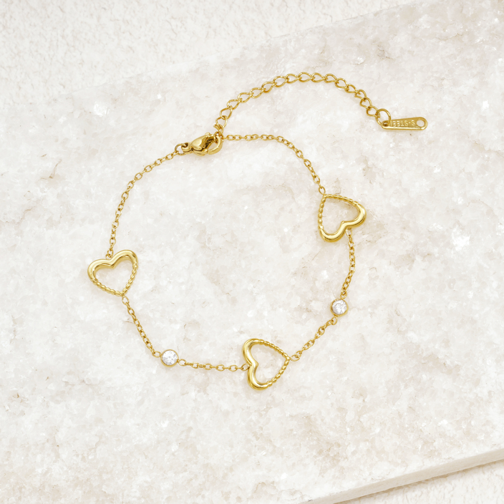 Bracelet Chaîne Femme En Acier Inoxydable, Imperméable, Couleur Or, Avec Zircon Et Motif Cœur Simple h5Image2