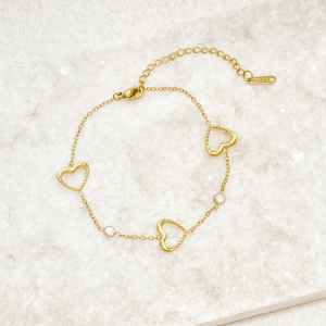 Bracelet Chaîne Femme En Acier Inoxydable, Imperméable, Couleur Or, Avec Zircon Et Motif Cœur Simple h5 Image2