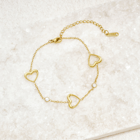 Bracelet Chaîne Femme En Acier Inoxydable, Imperméable, Couleur Or, Avec Zircon Et Motif Cœur Simple 2