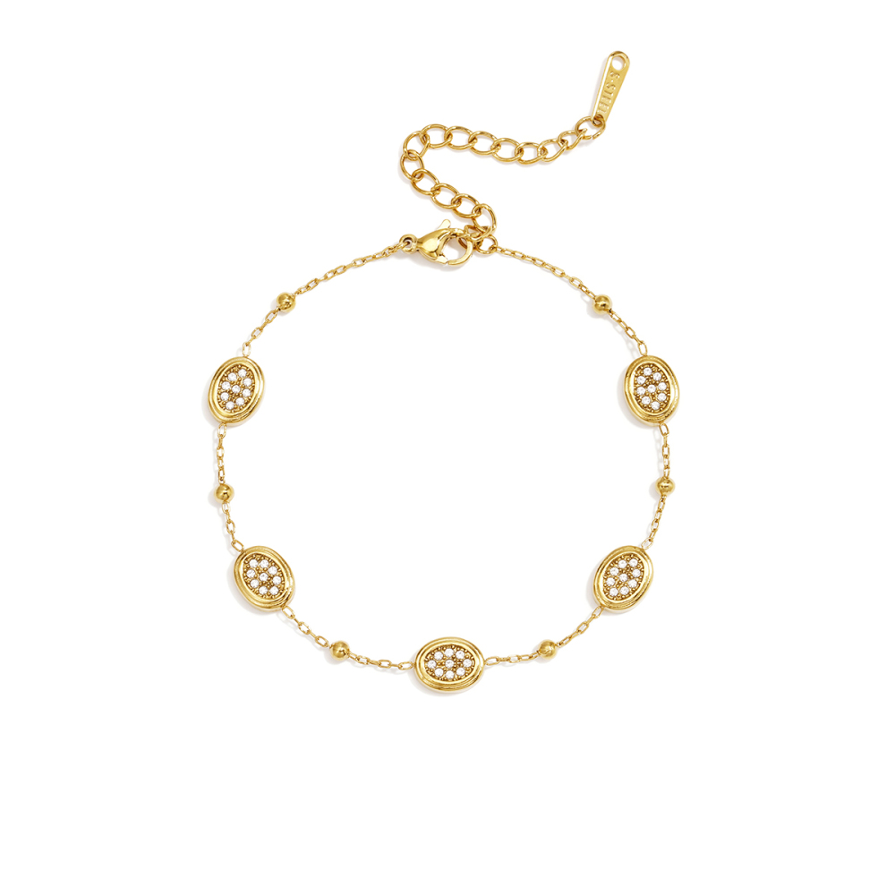 Bracelet Chaîne Pour Femme En Acier Inoxydable Doré, Imperméable, De Forme Géométrique Et Orné De Zircon. Image4