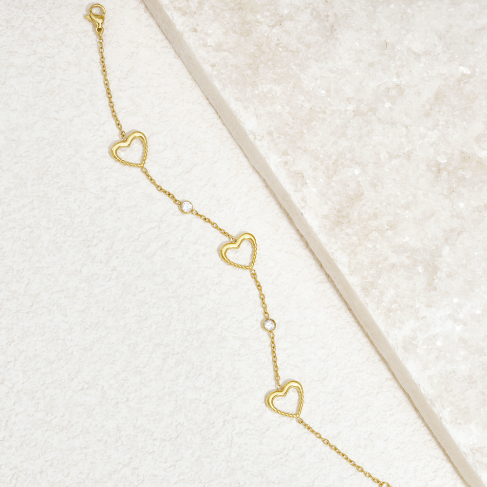Bracelet Chaîne Femme En Acier Inoxydable, Imperméable, Couleur Or, Avec Zircon Et Motif Cœur Simple h5Image3