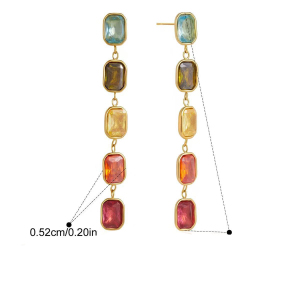 Boucles D'Oreilles Pendantes Rectangulaires Pour Femmes, En Acier Inoxydable Étanche, Couleur Or, Avec Zircon. h5 