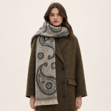 Écharpes d'hiver en polyester à carreaux et motifs cachemire multicolores, collection ethnique décontractée