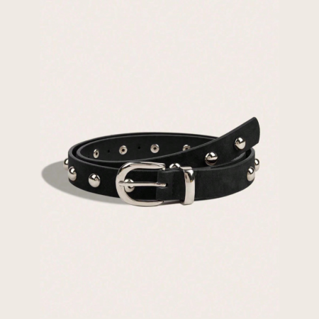 Ceinture En Cuir Pu À Rivets, Couleur Unie, Style Rétro, Série Simple 2