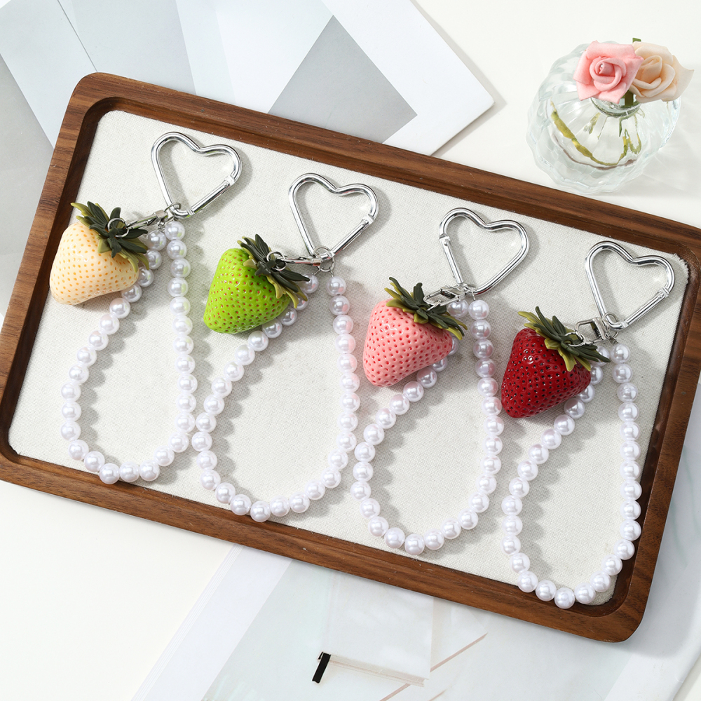 Perles De Fruits Quotidiennes Simple Series Fraise Porte-Clés En Alliage Pour Sac Image3