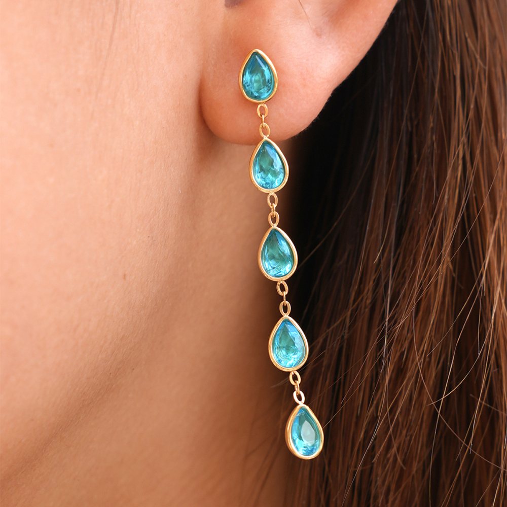 Boucles D'Oreilles Pendantes Pour Femmes En Acier Inoxydable, Étanches, Couleur Or, Avec Zircon. Image2