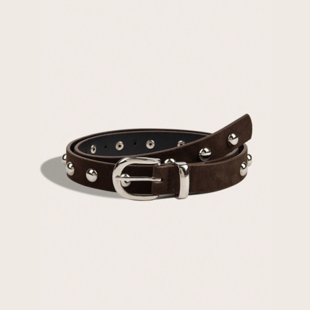 Ceinture En Cuir Pu À Rivets, Couleur Unie, Style Rétro, Série Simple