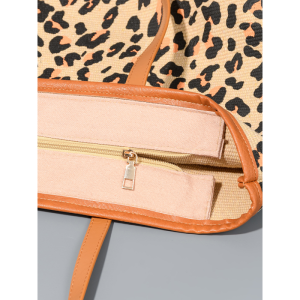 Sac Cabas Femme En Coton Imprimé Léopard Style Décontracté h5 Image5