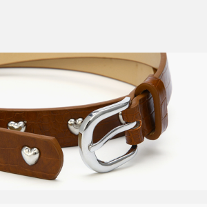Ceinture En Cuir Pu Unie Couleur Cœur, Collection Simple, Décontractée h5 Image5