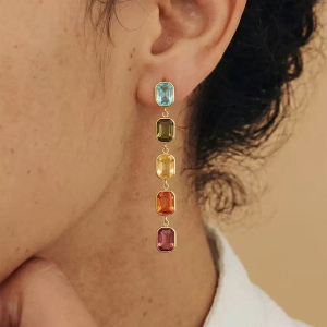 Boucles D'Oreilles Pendantes Rectangulaires Pour Femmes, En Acier Inoxydable Étanche, Couleur Or, Avec Zircon. h5 Image3