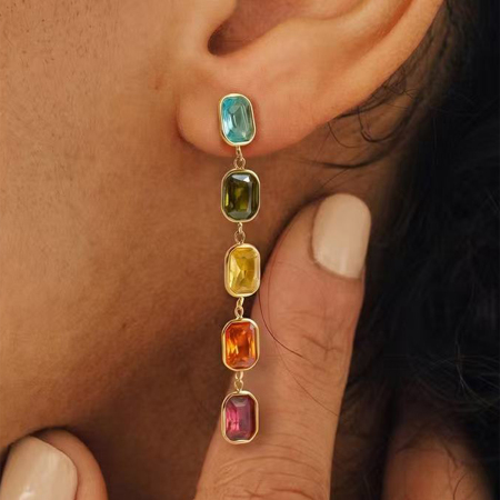 Boucles D'Oreilles Pendantes Rectangulaires Pour Femmes, En Acier Inoxydable Étanche, Couleur Or, Avec Zircon. 2