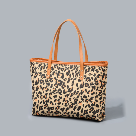 Sac cabas femme en coton imprimé léopard style décontracté