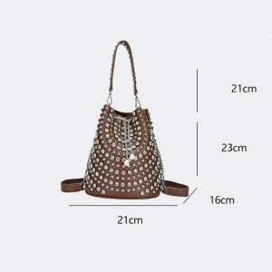 Sacs À Main Seau Pour Femmes En Pu À Rivets, Style Streetwear, Couleur Unie h5 Image15