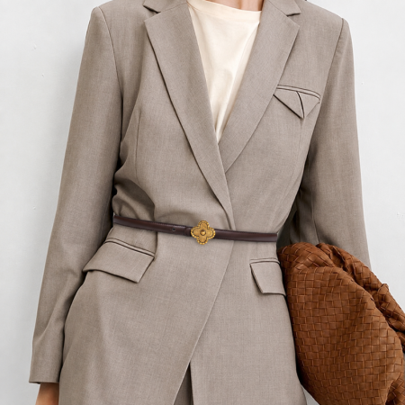Ceinture En Cuir Pu De Qualité Supérieure, Élégante Et Unie, Motif Trèfle, Série Simple