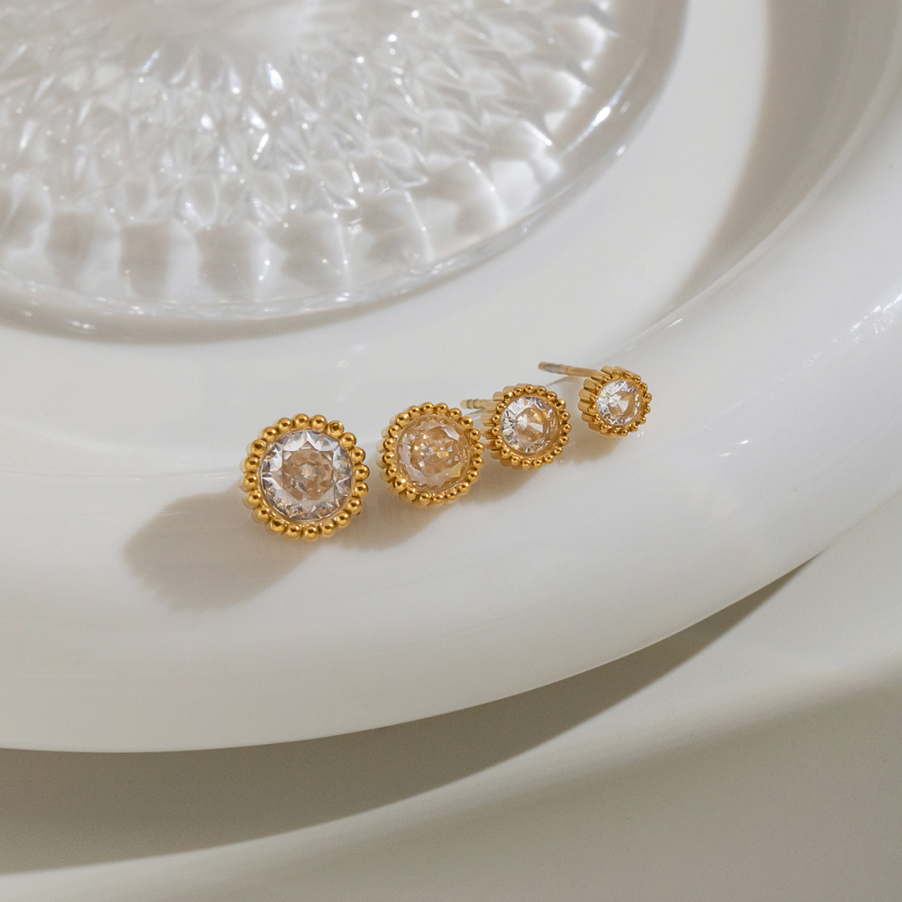 Boucles D'Oreilles Puces Pour Femmes En Acier Inoxydable Étanche, Couleur Or, Avec Zircon. Image4