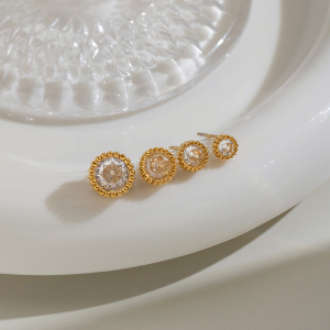 Boucles D'Oreilles Puces Pour Femmes En Acier Inoxydable Étanche, Couleur Or, Avec Zircon. h5 Image4